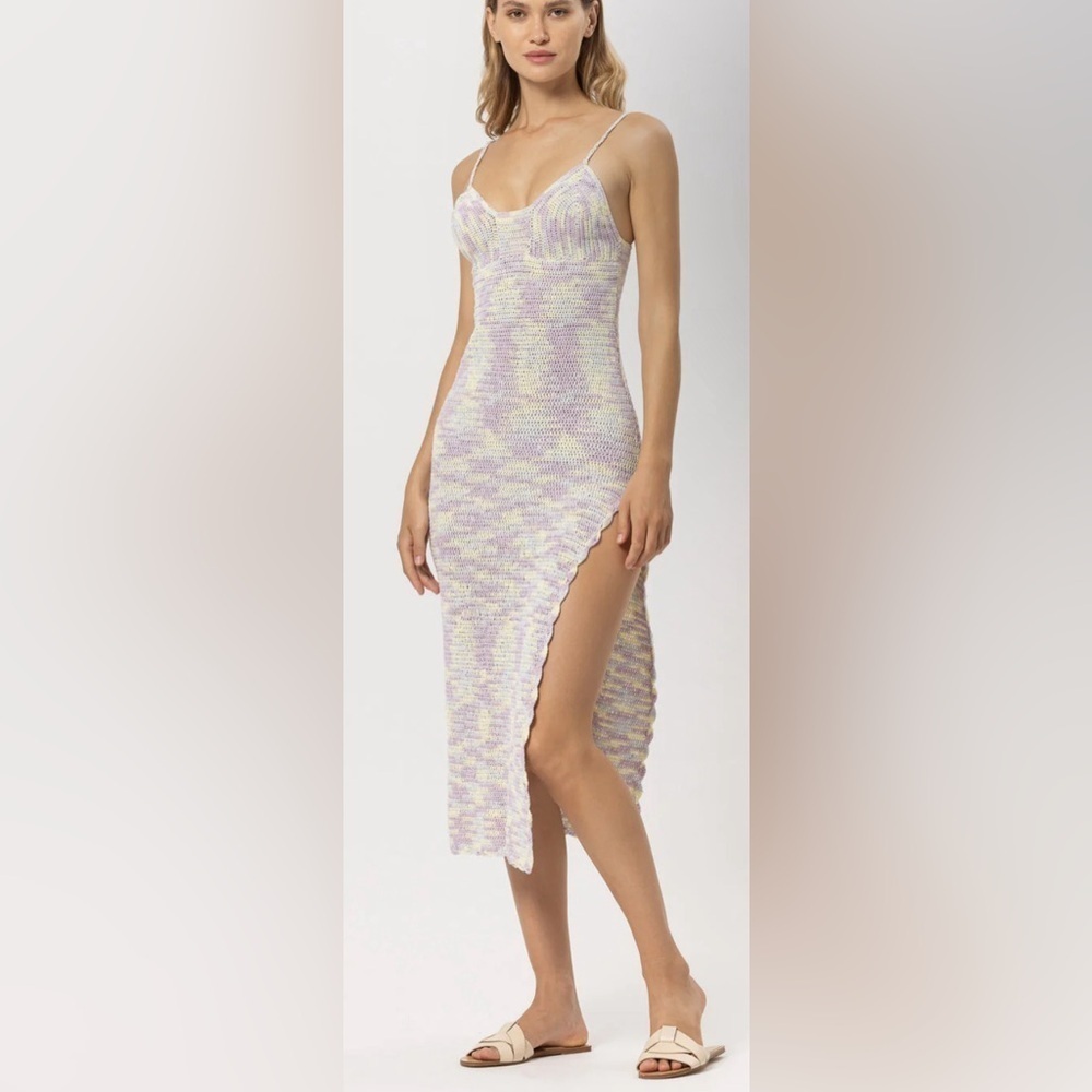 Lusana Keira Crochet Knitted Dress Sorbet Pastel Purple Blue Resort Beach Small